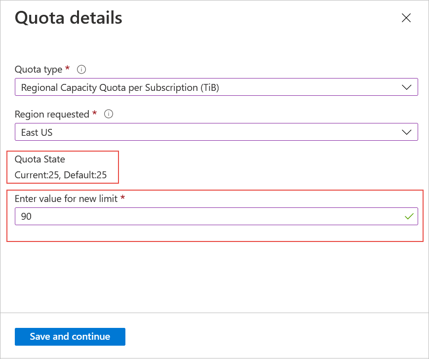 Screenshot yang memperlihatkan cara menampilkan dan meminta kenaikan kuota daerah.