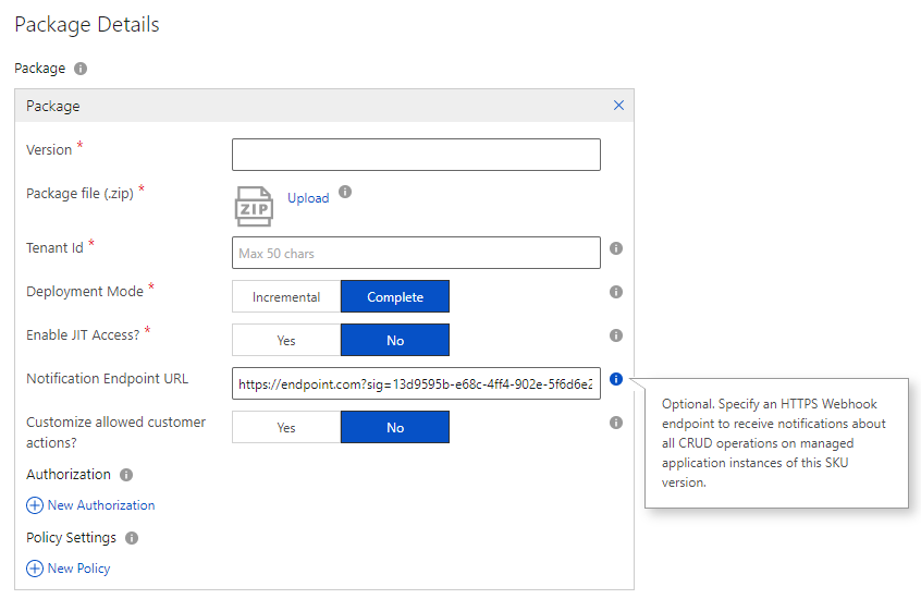 Cuplikan layar pemberitahuan aplikasi yang dikelola Marketplace Microsoft Azure di portal Azure.