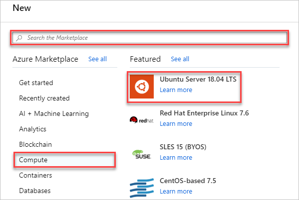 Cuplikan layar memilih jenis sumber daya di portal Azure