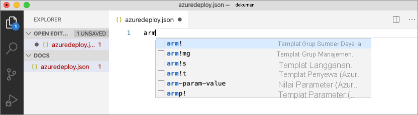 Cuplikan layar memperlihatkan cuplikan perancah Azure Resource Manager.