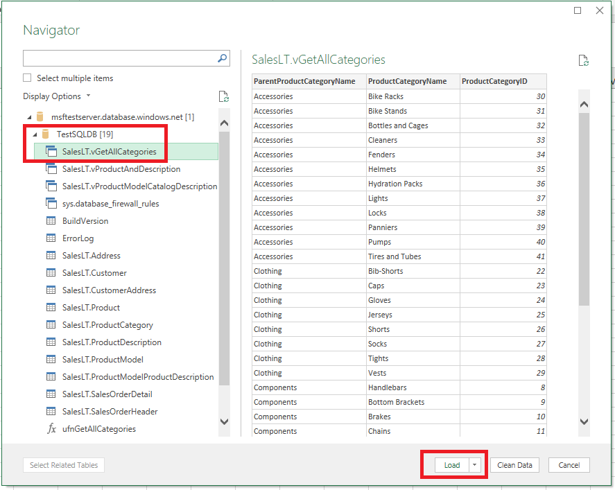 Pilih database dan tabel.