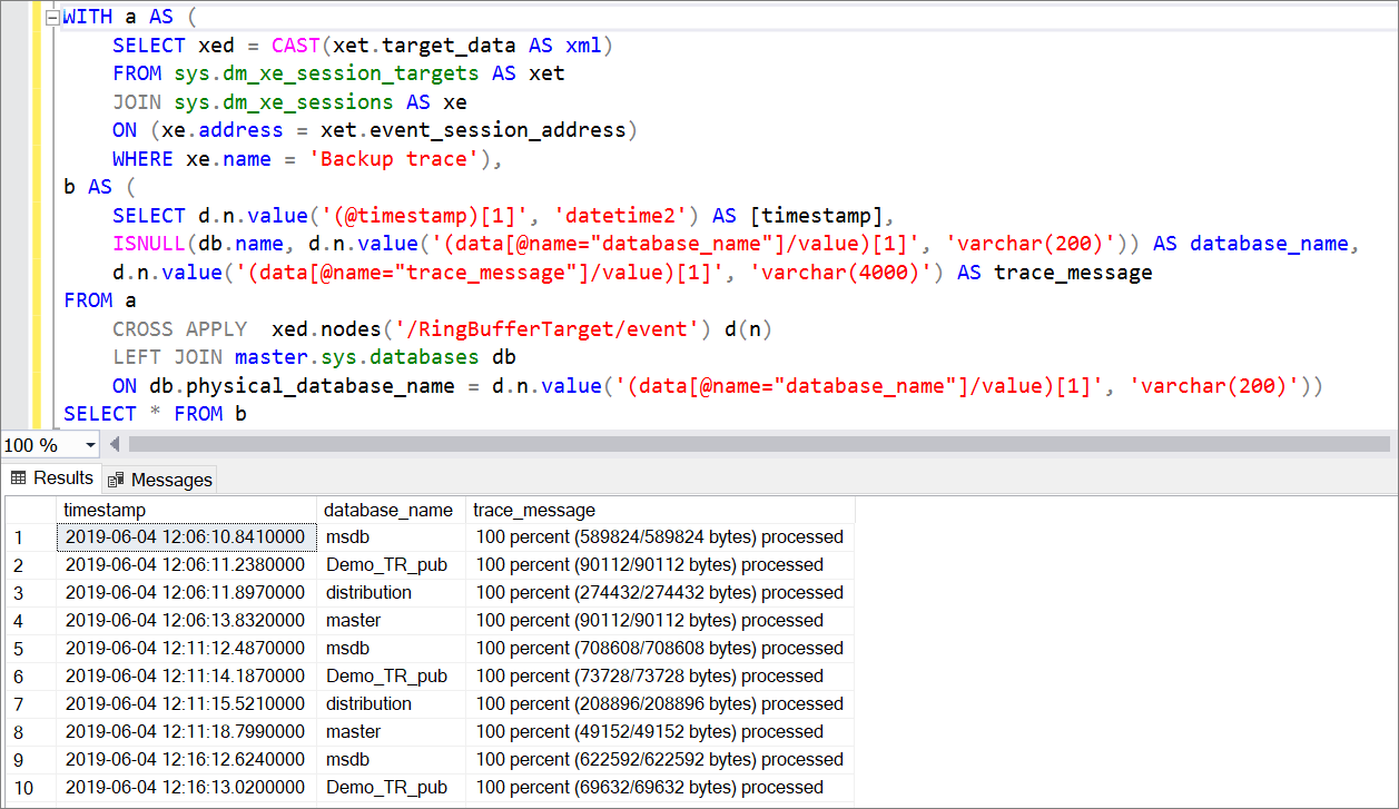  Cuplikan layar output xEvent