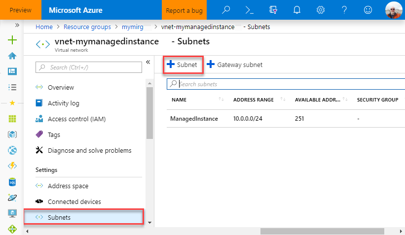 Subnet Azure SQL Managed Instance