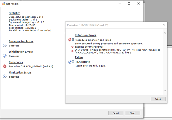 Cuplikan layar yang menunjukkan laporan kegagalan tester.