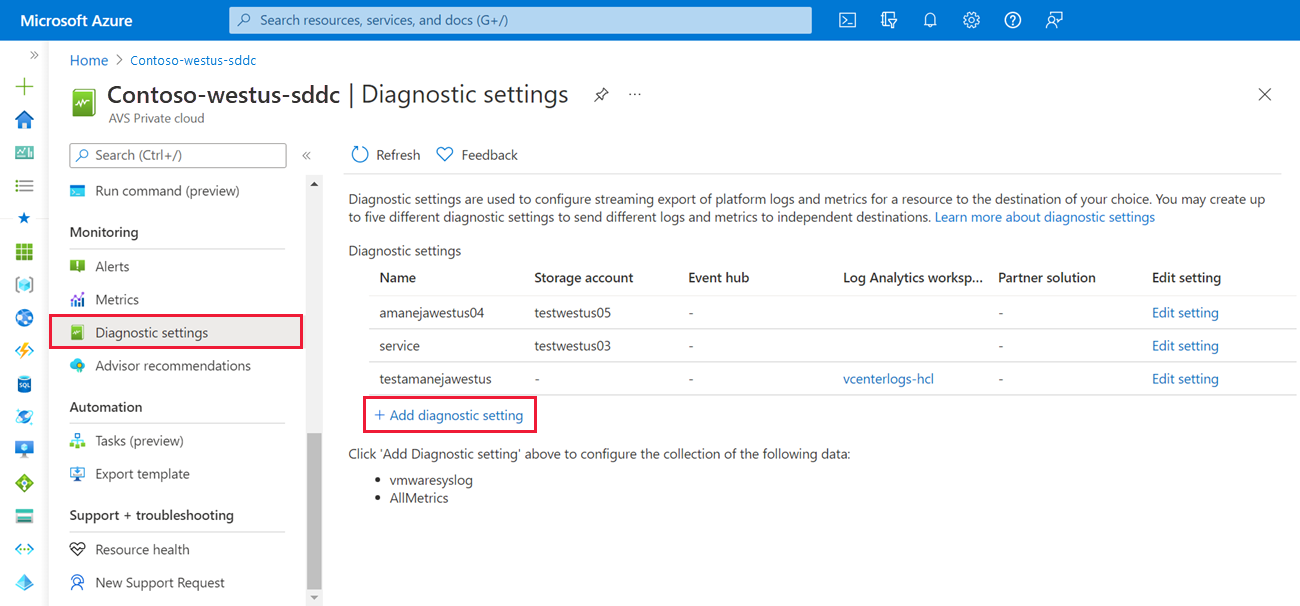 Screenshot showing where to configure VMware syslogs.