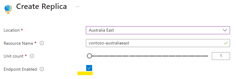 Diagram pengaturan titik akhir replika Azure Web PubSub. 