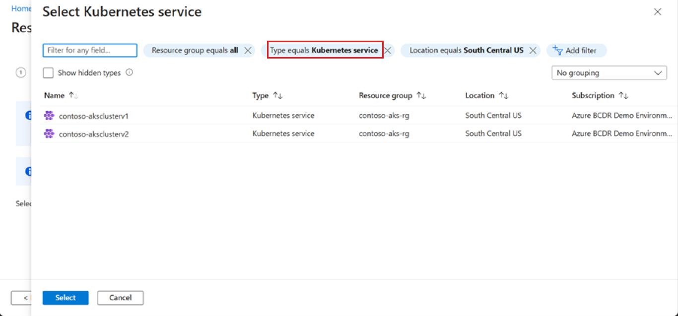 Cuplikan layar menunjukkan pilihan parameter Kubernetes Service.