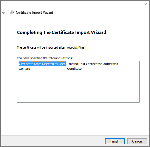 Cuplikan layar memperlihatkan cara memverifikasi apakah sertifikat berada di folder yang tepat.