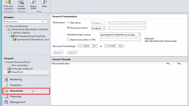 Cuplikan layar memperlihatkan cara memulai proses pemulihan.