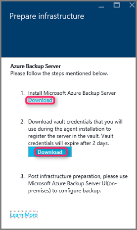 Menyiapkan infrastruktur untuk Azure Backup Server