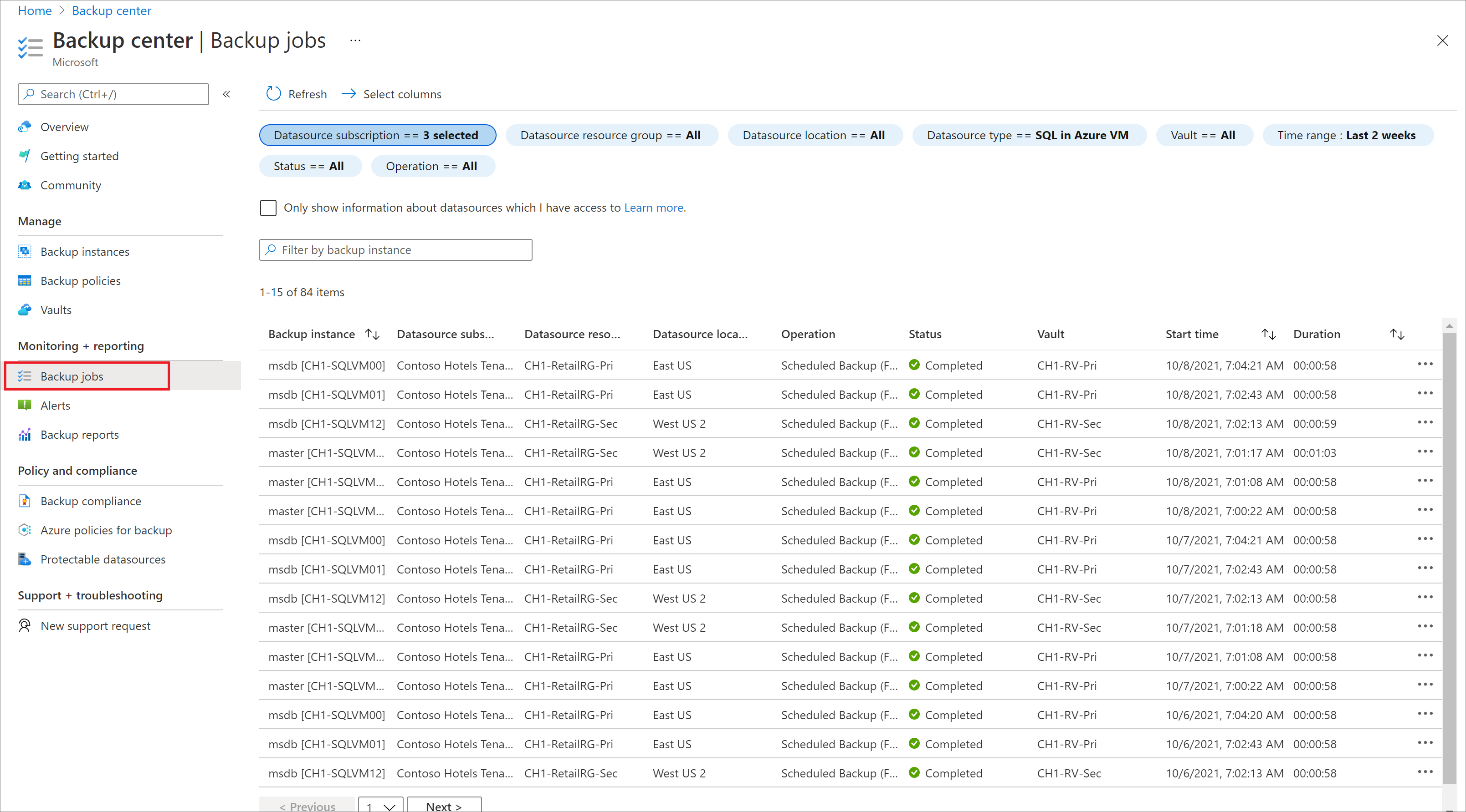 Screenshot showing the Backup jobs under Backup jobs.