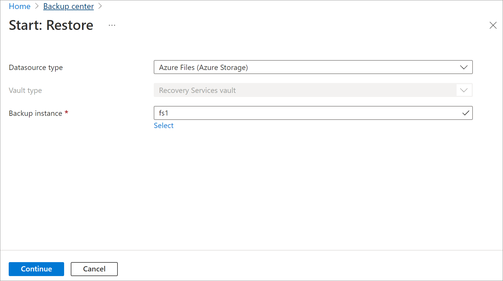 Cuplikan layar memperlihatkan untuk memilih item Backup.