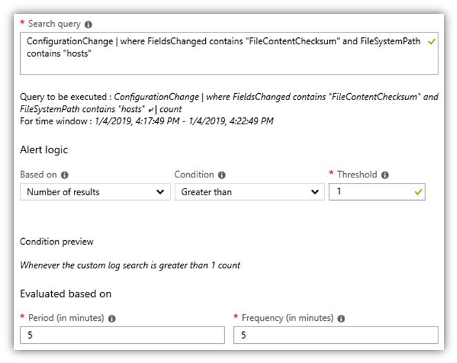 Cuplikan layar editor aturan pemberitahuan Analitik Log di portal Azure