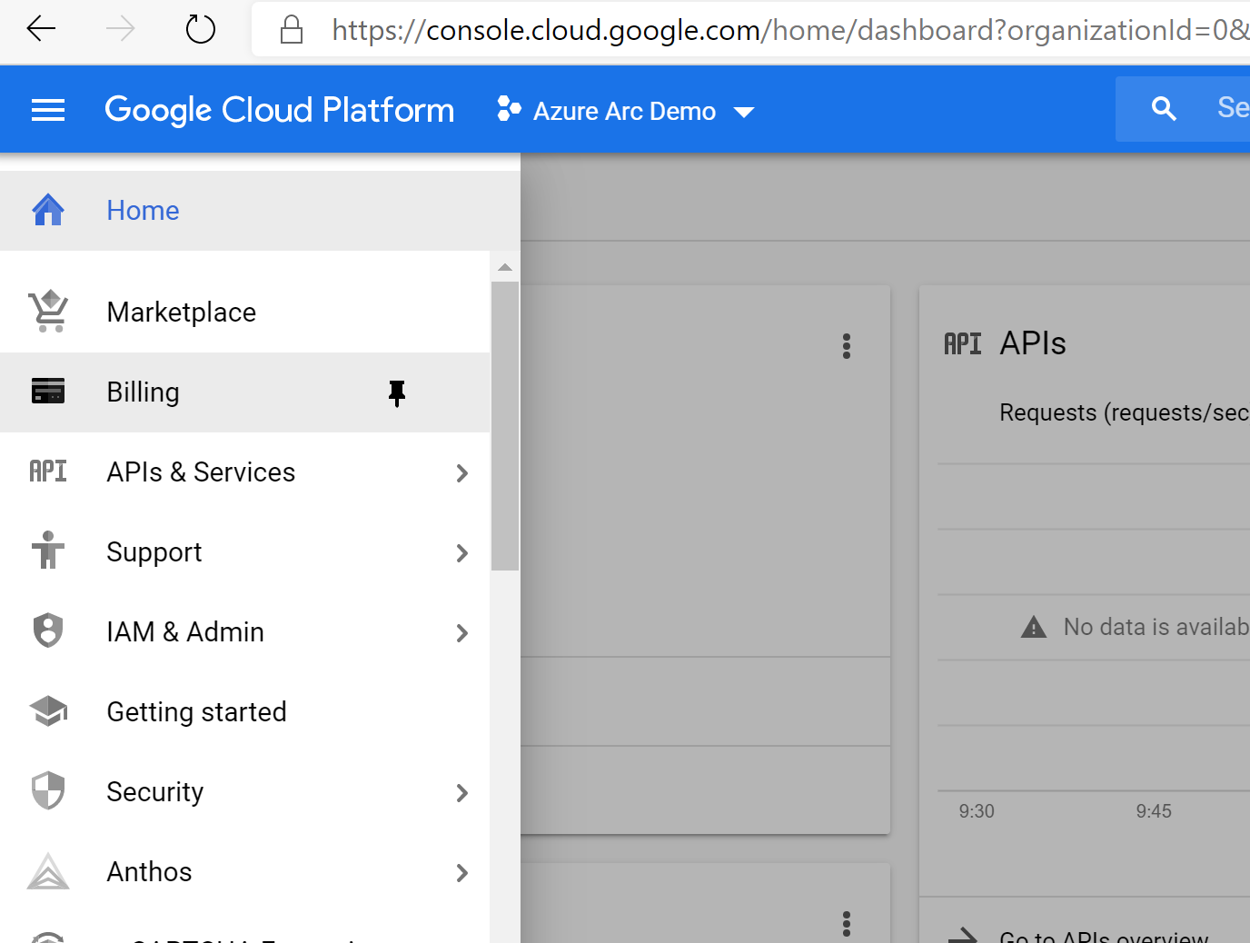First screenshot showing how to enable billing on a GCP account.