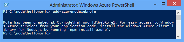 Output dari perintah Add-AzureNodeWebRole