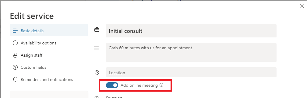 Cuplikan layar pengalaman konfigurasi rapat online layanan Booking.