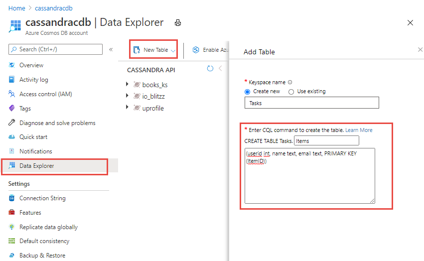 Cuplikan layar Data Explorer, saat membuat kumpulan baru dengan throughput tingkat database