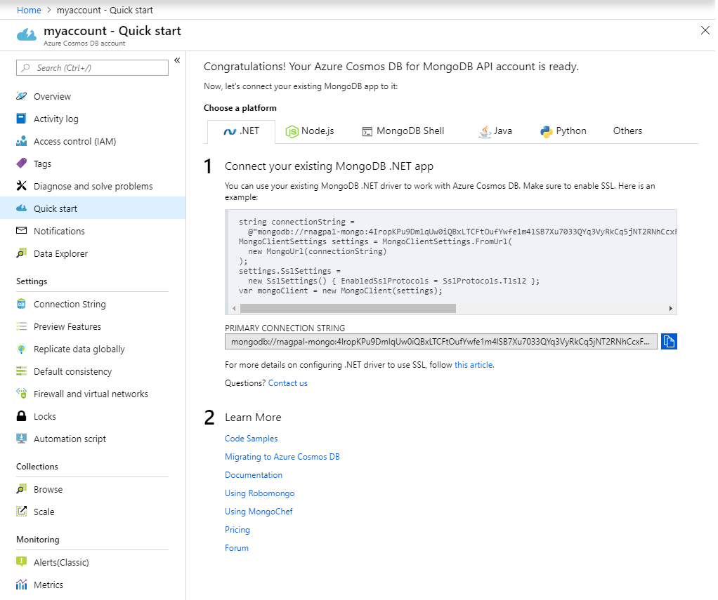 Cuplikan layar panel Pemberitahuan portal Microsoft Azure.