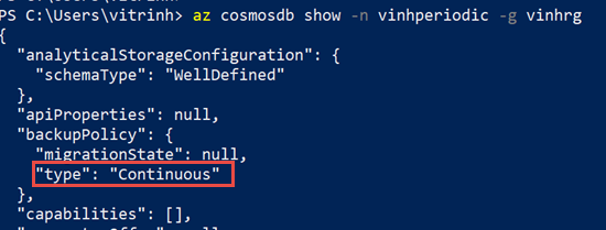 Backup type changes to continuous after the migration is complete