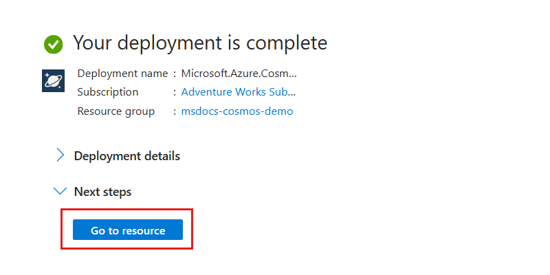 Tangkapan layar sumber daya yang disebarkan sepenuhnya dengan opsi 'Buka sumber daya' yang disorot.