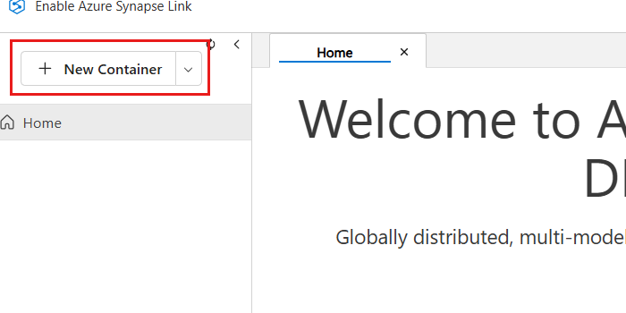 Screenshot dari opsi 'Kontainer Baru' di opsi Data Explorer.
