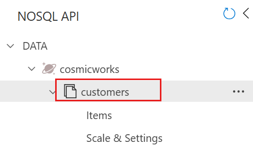 Cuplikan layar simpul kontainer yang dipilih dalam simpul database.