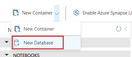 Cuplikan layar opsi Database Baru di bilah perintah Data Explorer.