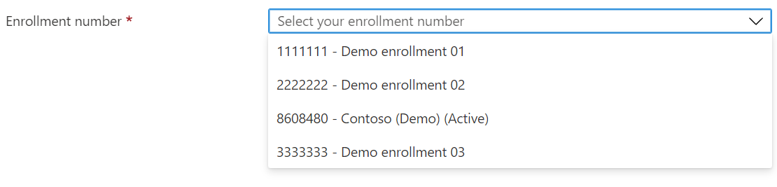 Cuplikan layar yang menampilkan Pilih Nomor pendaftaran.