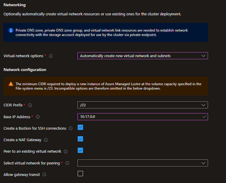 Cuplikan layar opsi Jaringan untuk membuat yang baru.
