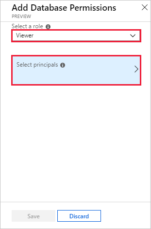 Cuplikan layar panel untuk menambahkan izin database untuk peran Penampil.