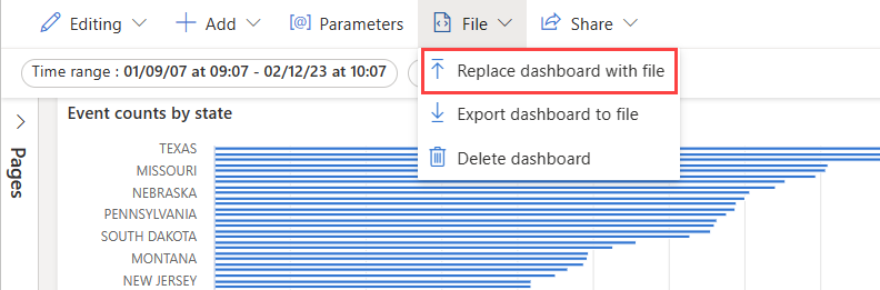 Cuplikan layar dasbor, memperlihatkan opsi untuk mengganti dengan file.
