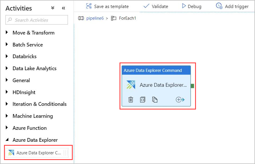 Aktivitas perintah Azure Data Explorer.