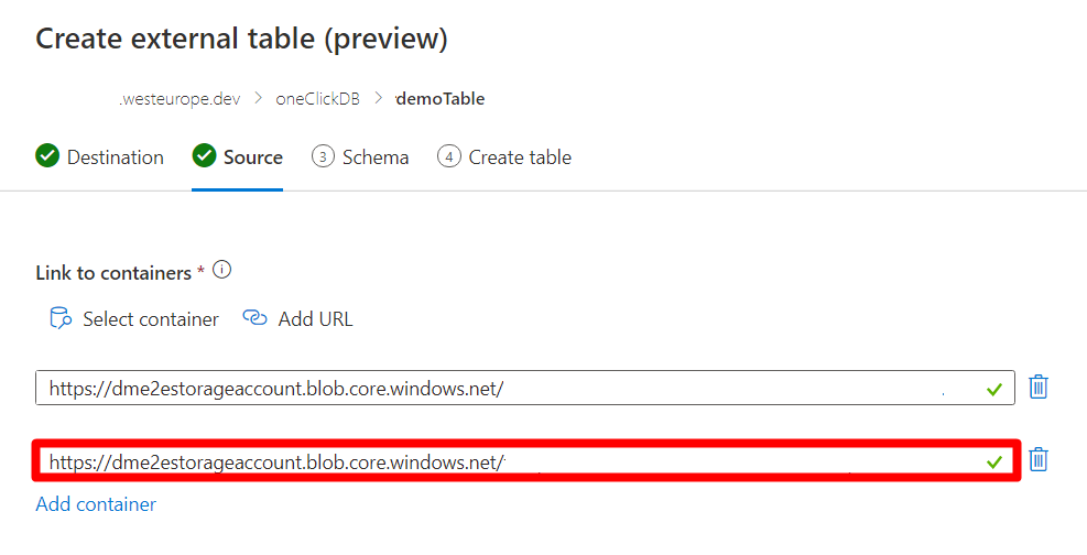 Cuplikan layar menambahkan URL SAS.