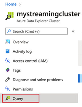 Pilih kueri di portal Azure Data Explorer untuk mengaktifkan penyerapan streaming.