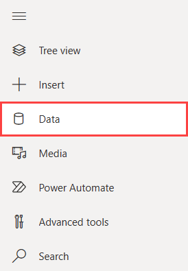 Cuplikan layar menu navigasi di halaman aplikasi baru. Opsi menu berjudul Data disorot.