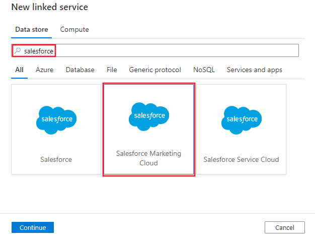 Pilih konektor Salesforce Marketing Cloud.