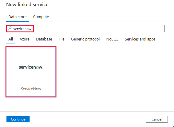Cuplikan layar konektor ServiceNow.