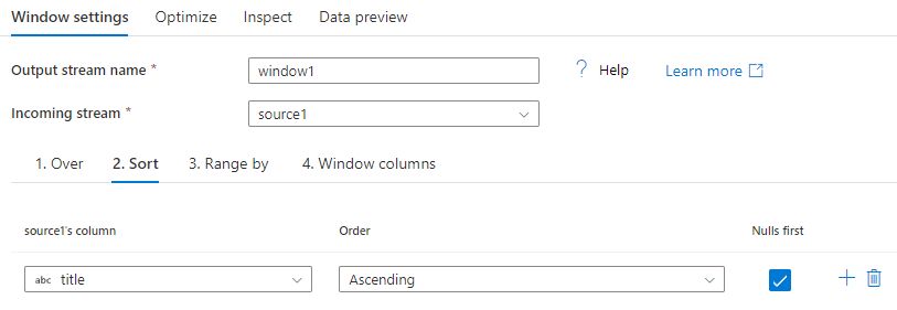 Cuplikan layar memperlihatkan Pengaturan Windowing dengan tab Sort dipilih.