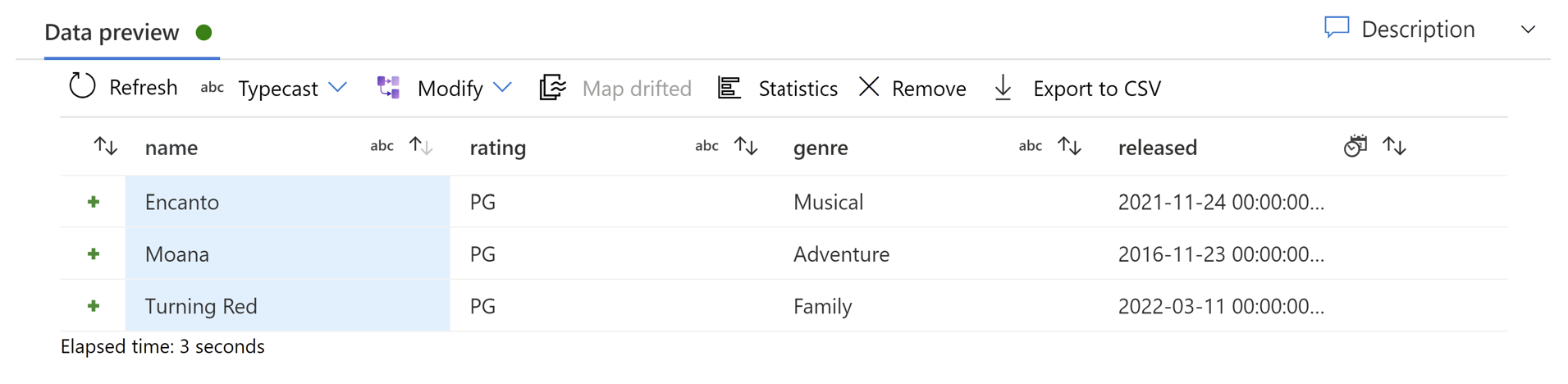 Cuplikan layar panel konfigurasi dengan hanya tab Pratinjau data.