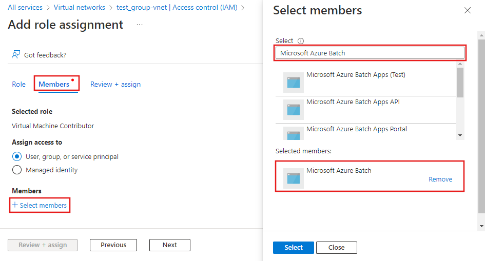 Cuplikan layar yang menampilkan perwakilan layanan Microsoft Azure Batch.