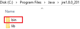 Cuplikan layar yang menunjukkan folder JRE.