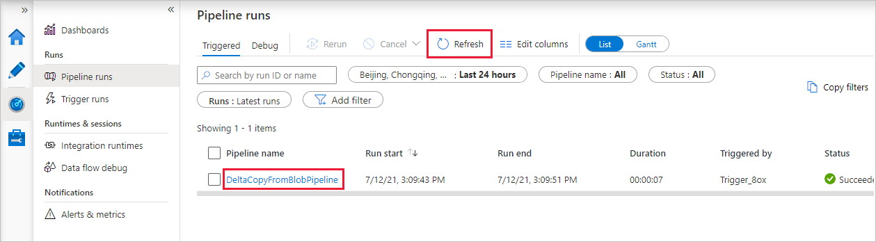 Me-refresh daftar dan melihat detail eksekusi aktivitas