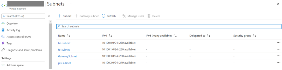 Cuplikan layar yang menampilkan subnet.