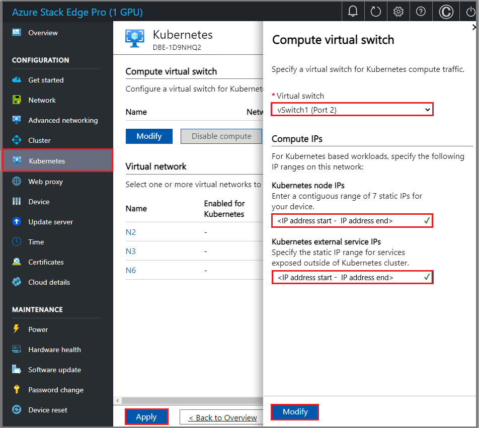Cuplikan layar yang menunjukkan opsi sakelar virtual Komputasi pada halaman Kubernetes di portal Azure.