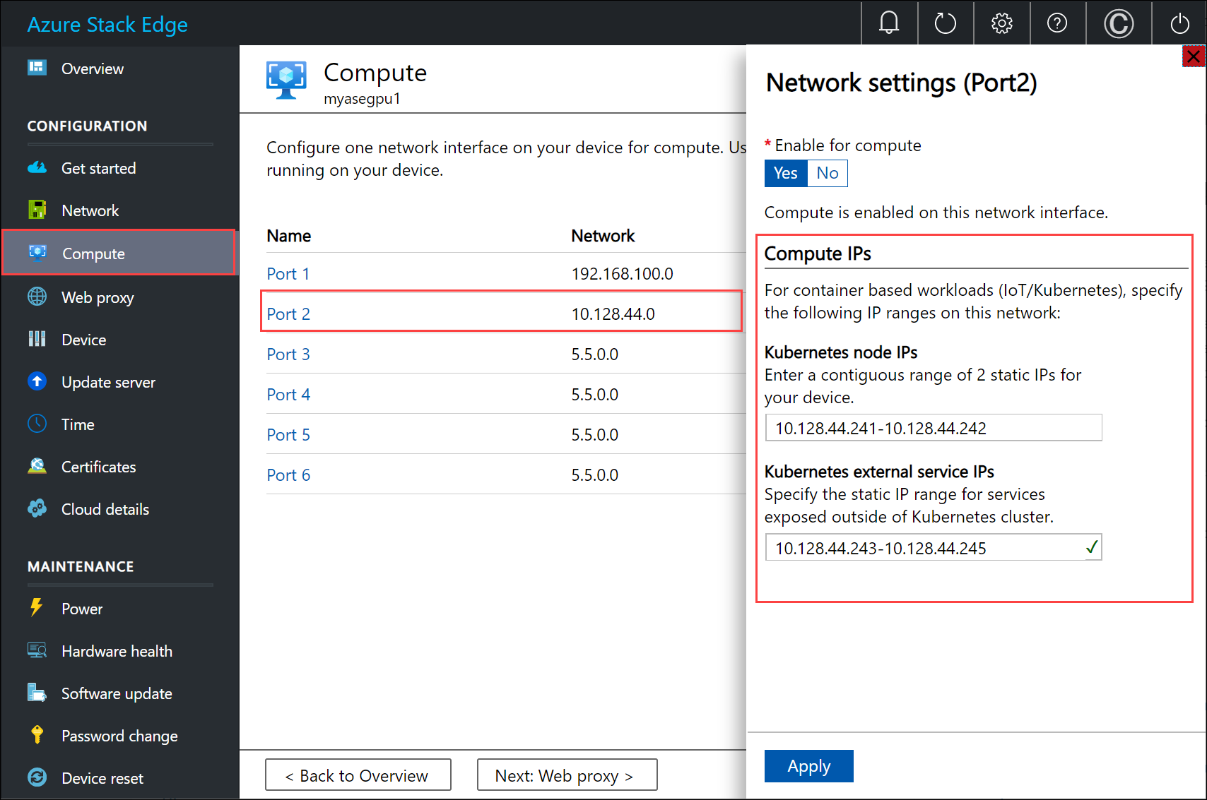 Penugasan IP Kubernetes di antarmuka pengguna lokal