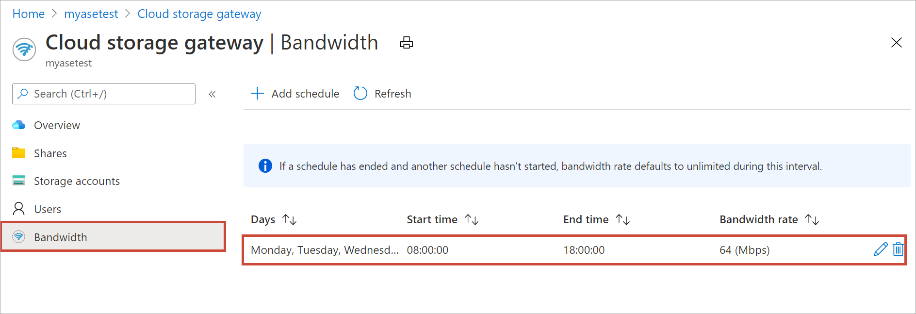 Pilih jadwal bandwidth