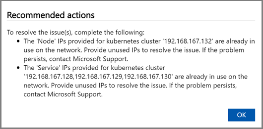 Cuplikan layar Tindakan yang Direkomendasikan saat pengujian runtime komputasi Azure Edge gagal seperti yang ditunjukkan di antarmuka pengguna web lokal perangkat Azure Stack Edge.