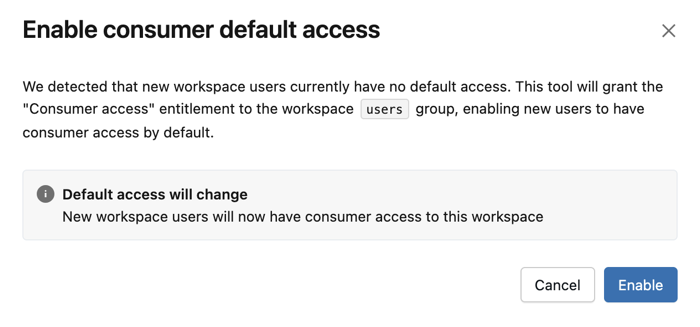 Aktifkan akses default pengguna.