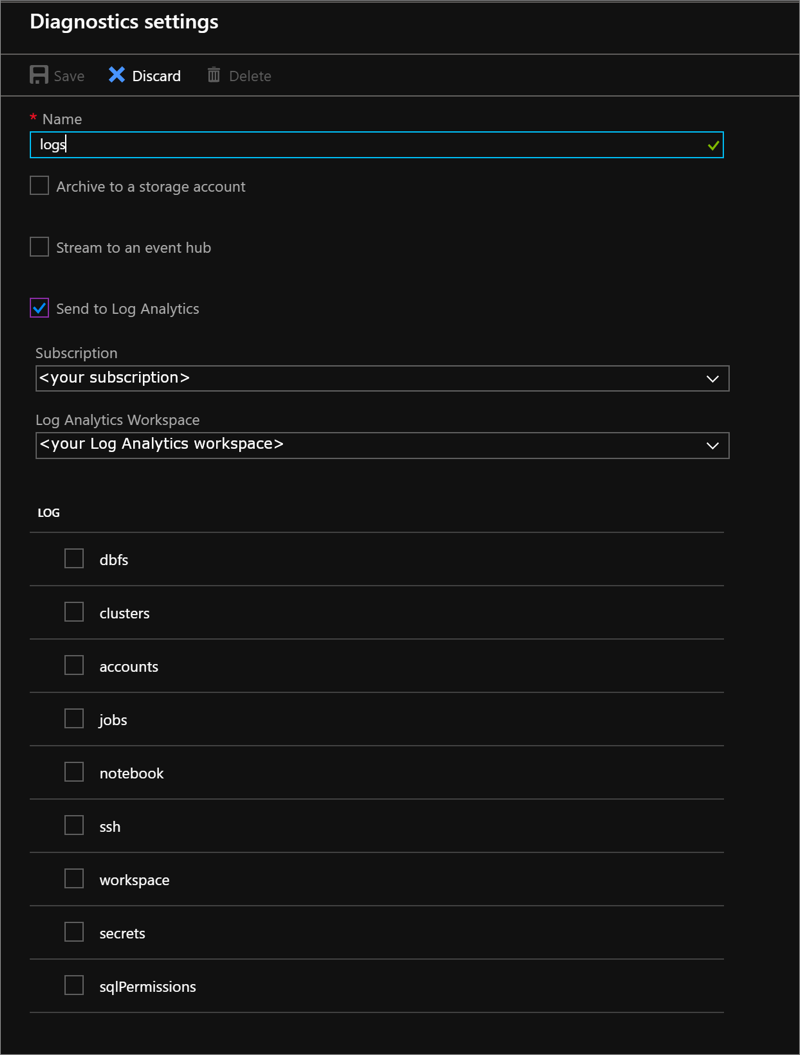 Pengaturan Azure Databricks Diagnostics