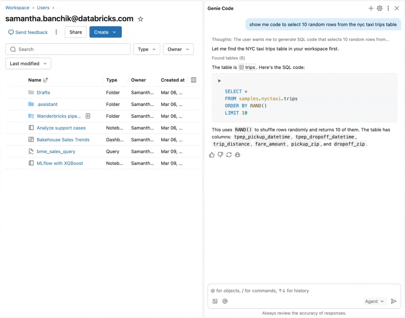 Jalankan kode SQL di panel asisten.